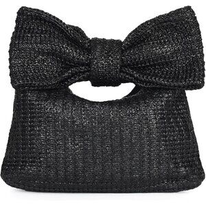 Womens Black Fashion Clutch Bow Purses Straw Photos Party Wedding